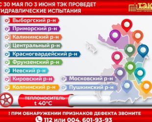 ГУП ТЭК СПб испытает сети в 11 районах города