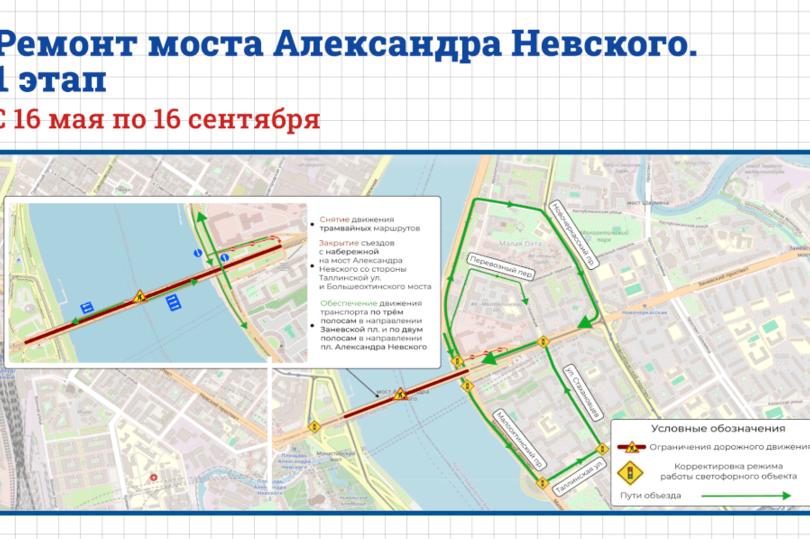 В Петербурге вводятся ограничения движения для ремонта моста Александра Невского