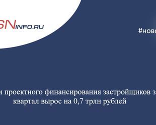 Объем проектного финансирования застройщиков за квартал вырос на 0,7 трлн рублей 